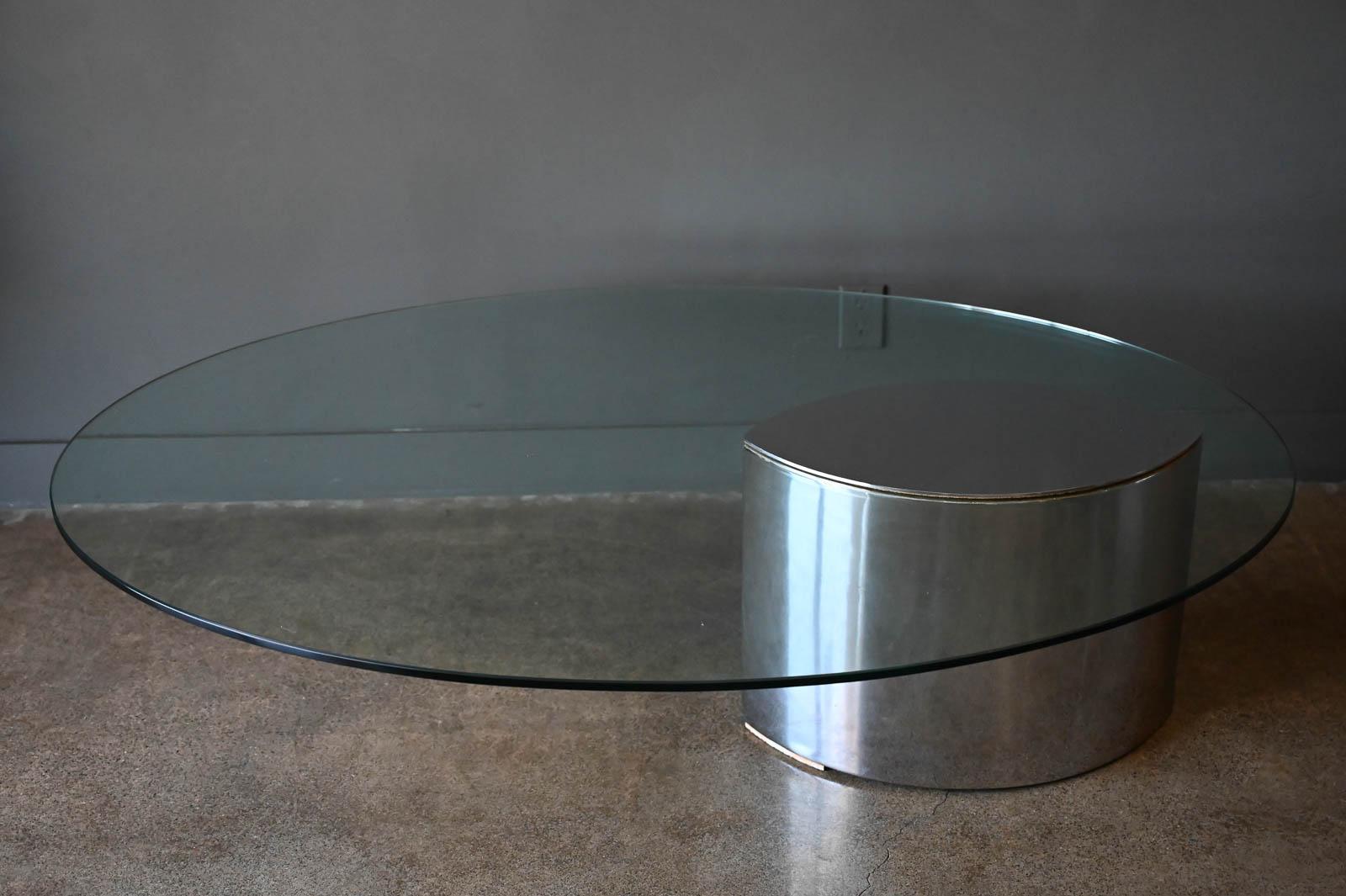 Post-Modern Vintage Cini Boeri for Knoll Lunario Oval Cantelivered Coffee Table, ca 1970
