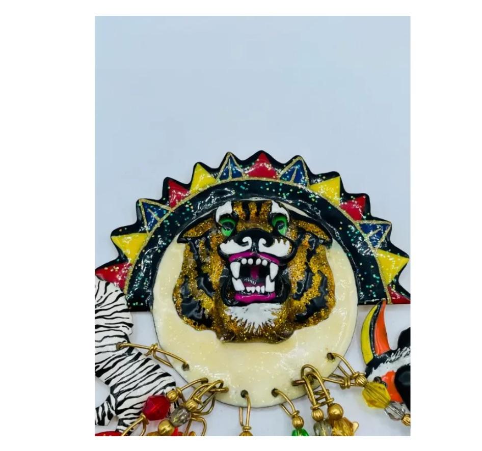 Mixed Cut Vintage Lunch at the Ritz Animal Safari Tiger Themed Brooch/ Pendant For Sale