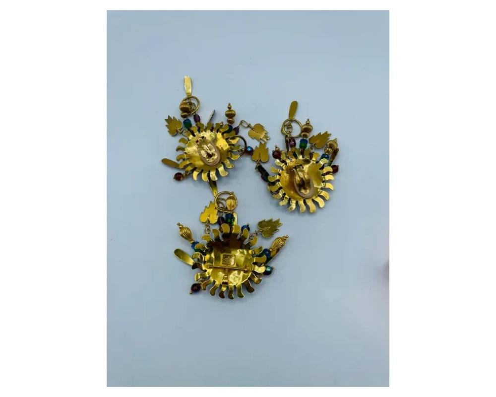Vintage Lunch at the Ritz Native American Theme Earring Brooch/Pendant Set For Sale 8