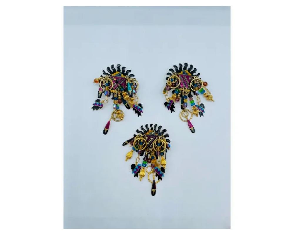 Vintage Lunch at the Ritz Native American Theme Earring Brooch/Pendant Set In Good Condition For Sale In New York, NY