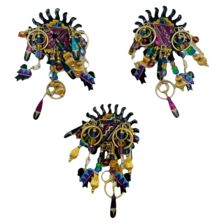 Vintage Lunch at the Ritz Native American Theme Earring Brooch/Pendant Set For Sale