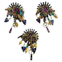 Vintage Lunch at the Ritz Native American Theme Earring Brooch/Pendant Set
