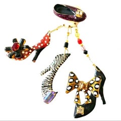Vintage Lunch at the Ritz Signed Multi Charm Enamel Crystal Shoes Brooch Pin