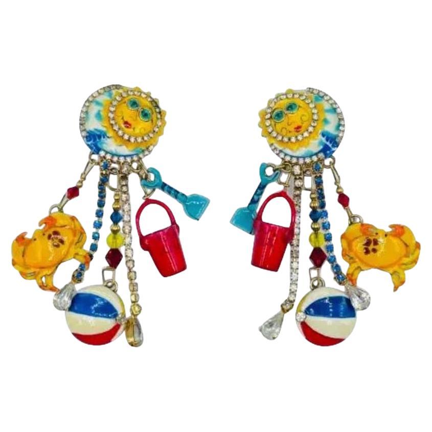Vintage Lunch At the Ritz Sun Beach Themed Earrings For Sale