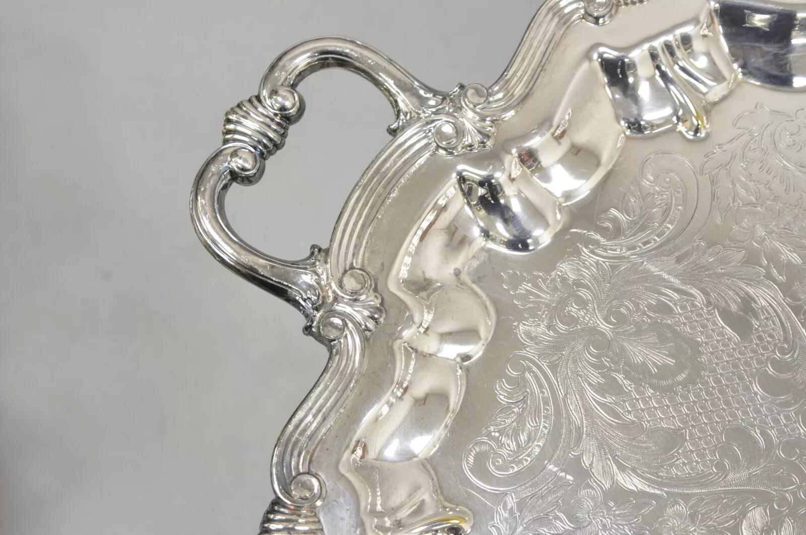 Bandeja de servicio con dos asas ornamentadas de estilo barroco vintage Lunt Silver Barroco en venta
