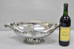 Vintage Lunt Victorian Silver Plated Oval Pedestal Base Rose Pattern Fruit Bowl