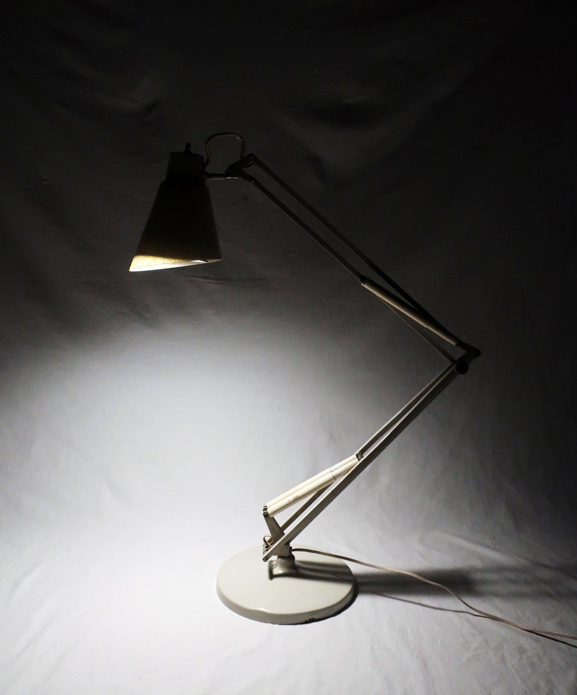 Mid-20th Century Vintage Luxo White Drafting Lamp with Fiberglass Shade