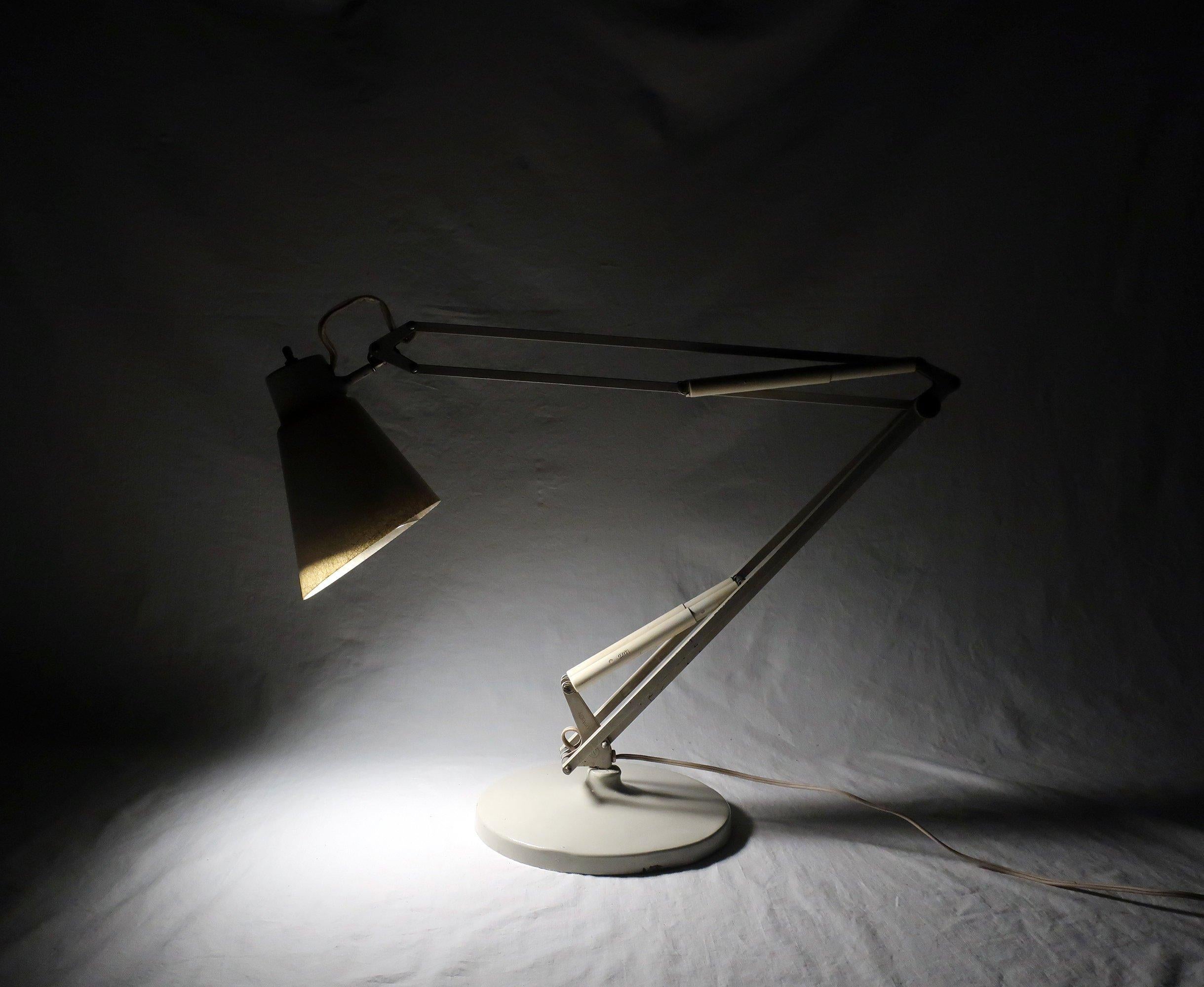 Metal Vintage Luxo White Drafting Lamp with Fiberglass Shade