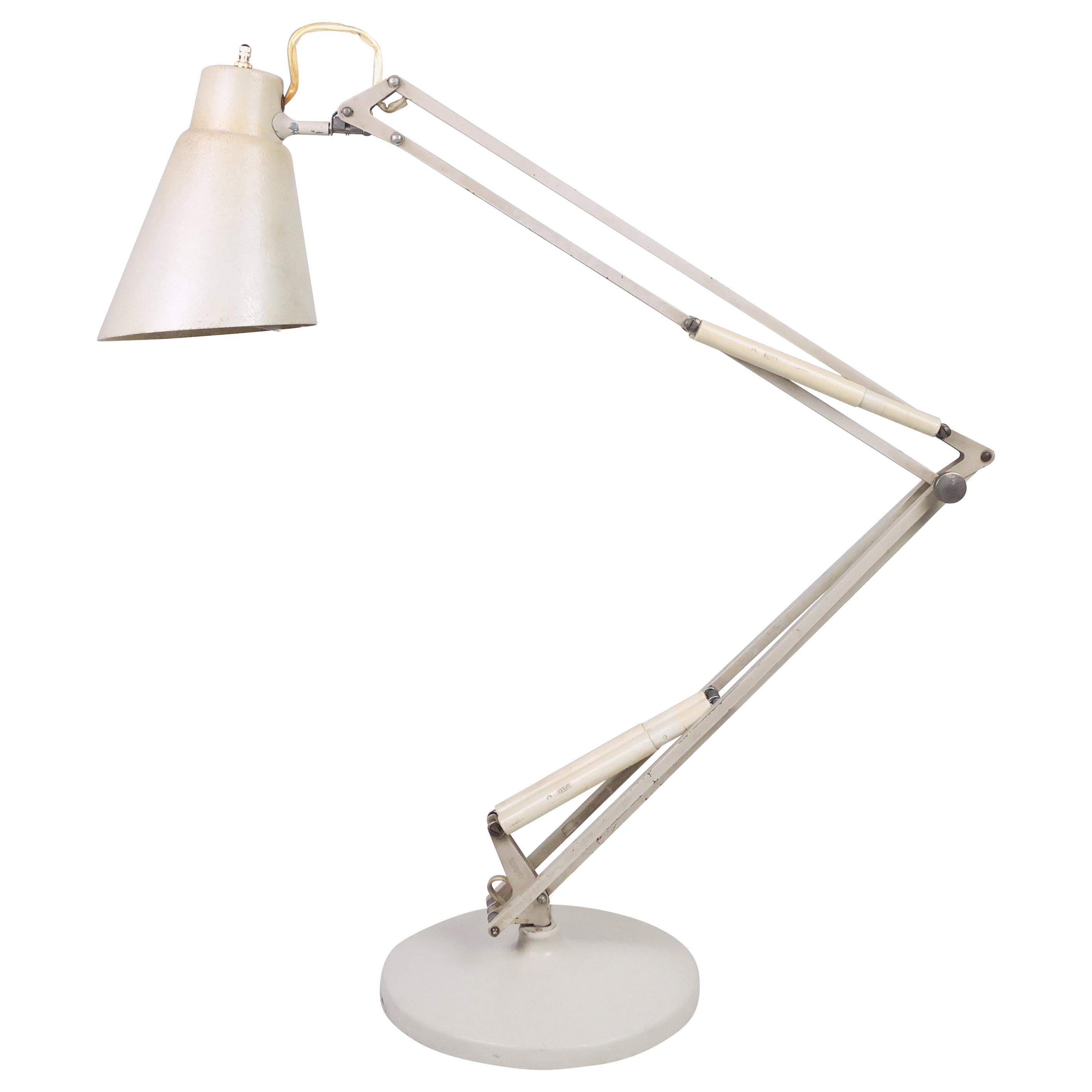 Vintage Luxo White Drafting Lamp with Fiberglass Shade