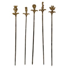 Vintage Luxury Regal Set 5 spiedini ornamentali per barbecue in acciaio con manico in ottone massiccio