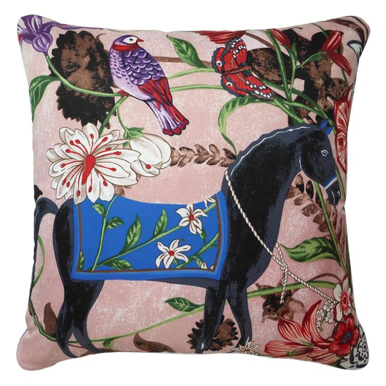 Vintage Luxury Silk Cushion "Equus Pink" Bespoke pillow - Made in London