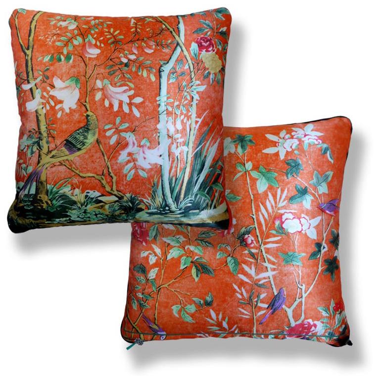 Modern Vintage Luxury Silk Cushion 'Golden Pheasant' Bespoke pillow - Made in London