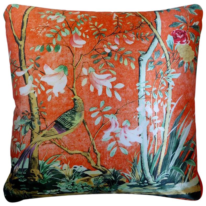 Vintage Luxury Silk Cushion 'Golden Pheasant' Bespoke pillow - Made in London