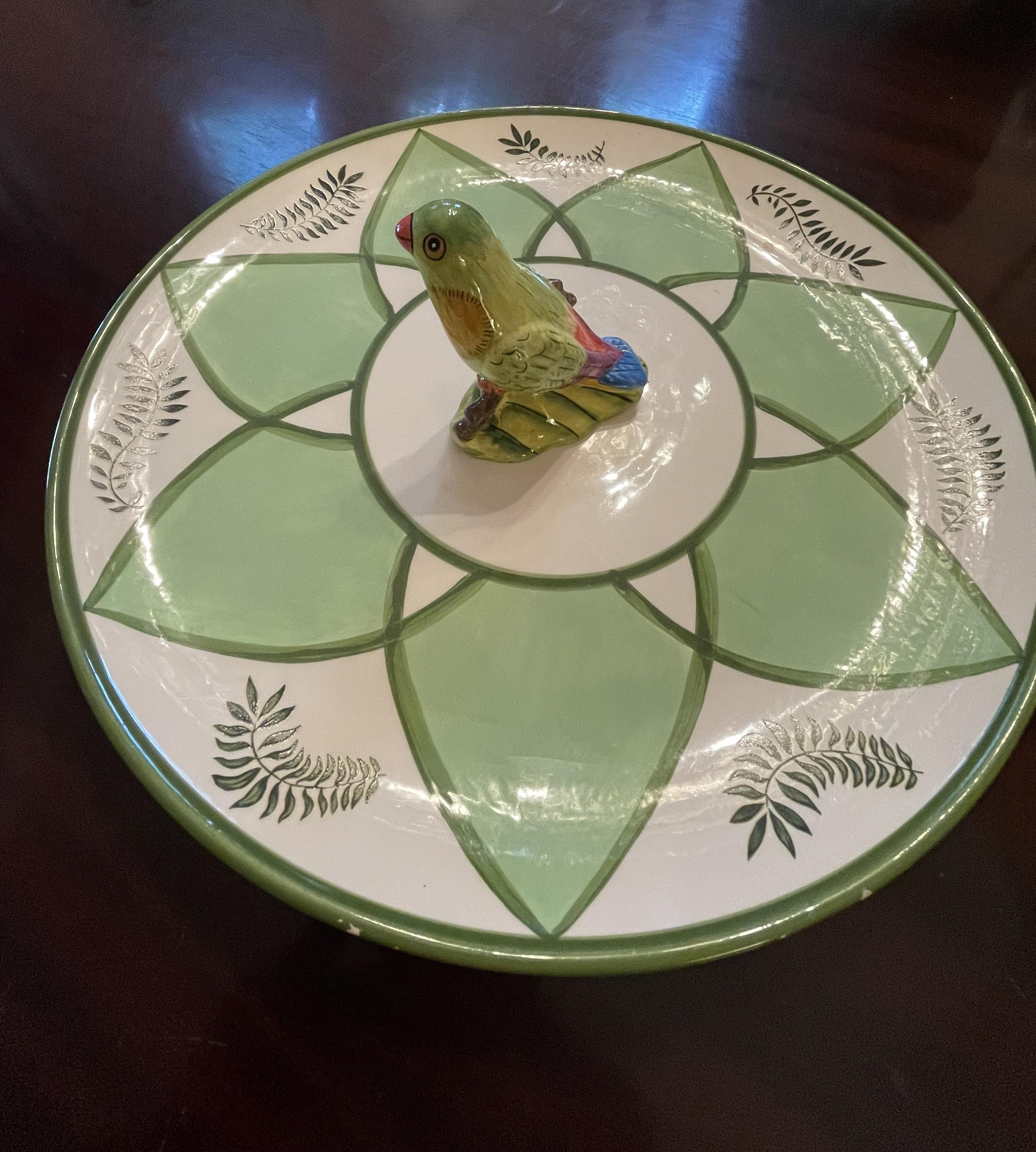 Chinese Vintage Lynn Chase 'Parrots' Serving Platter or Appetizer Dish For Sale