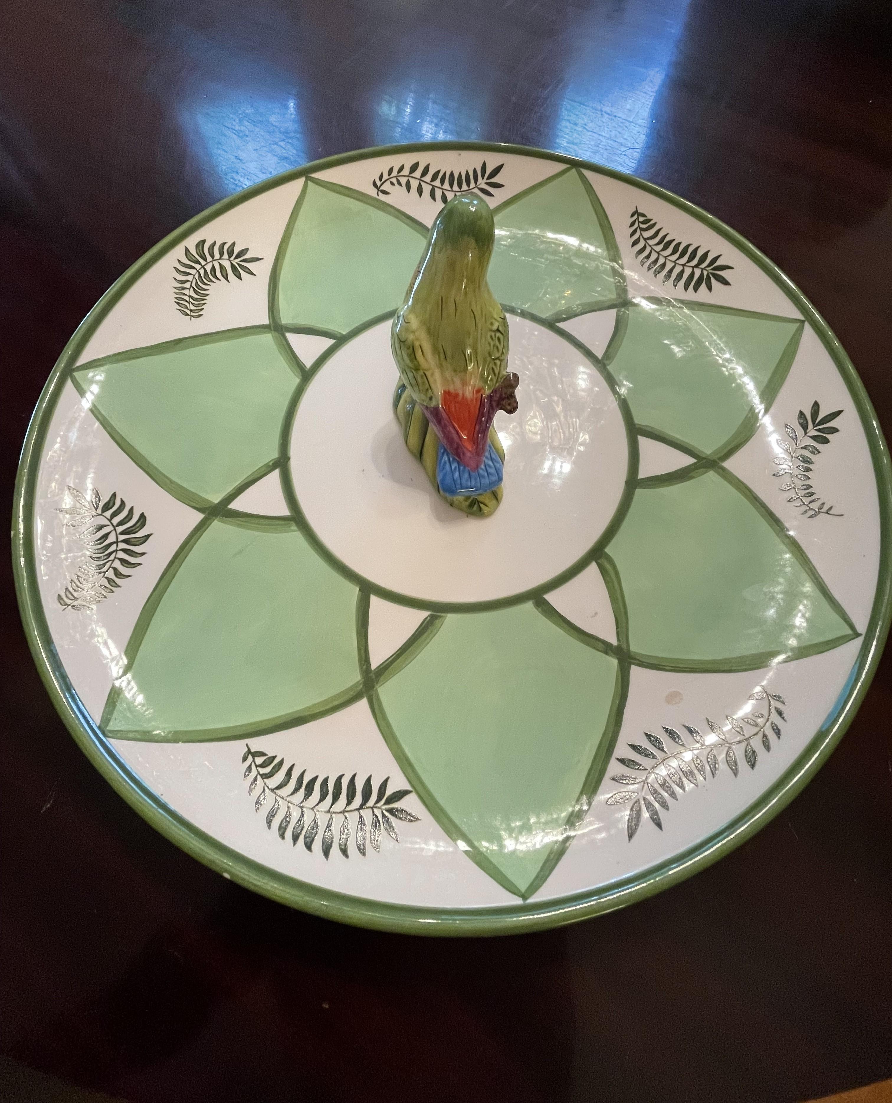 Contemporary Vintage Lynn Chase 'Parrots' Serving Platter or Appetizer Dish For Sale