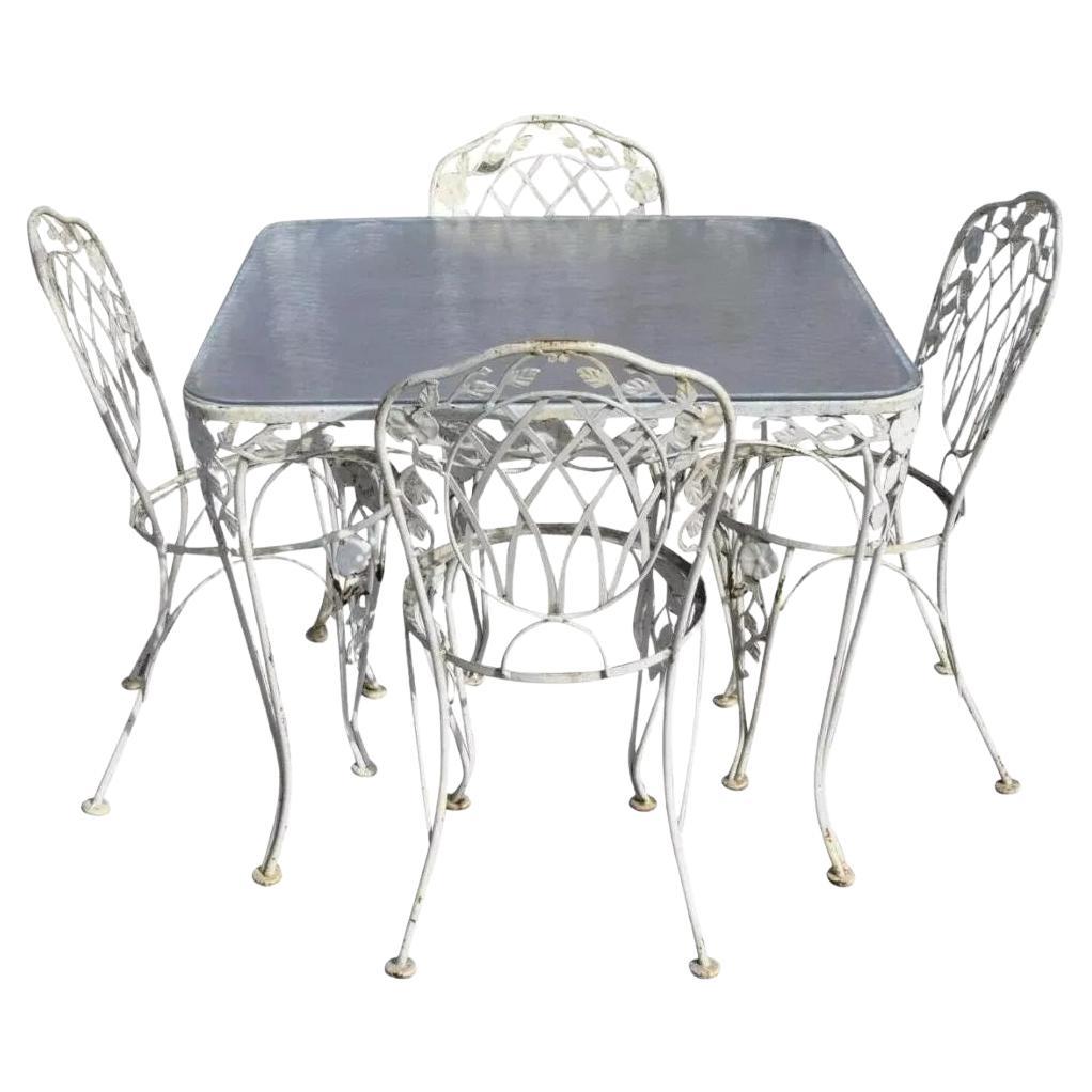 Vintage Lyon-Shaw Windflower Lattice Wrought Iron Garden Patio Dining Set 5 Pcs
