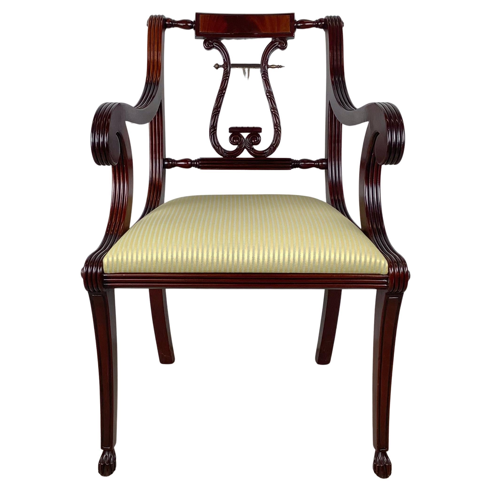 Vintage Lyre-Back Accent Chair With Fluted Arms