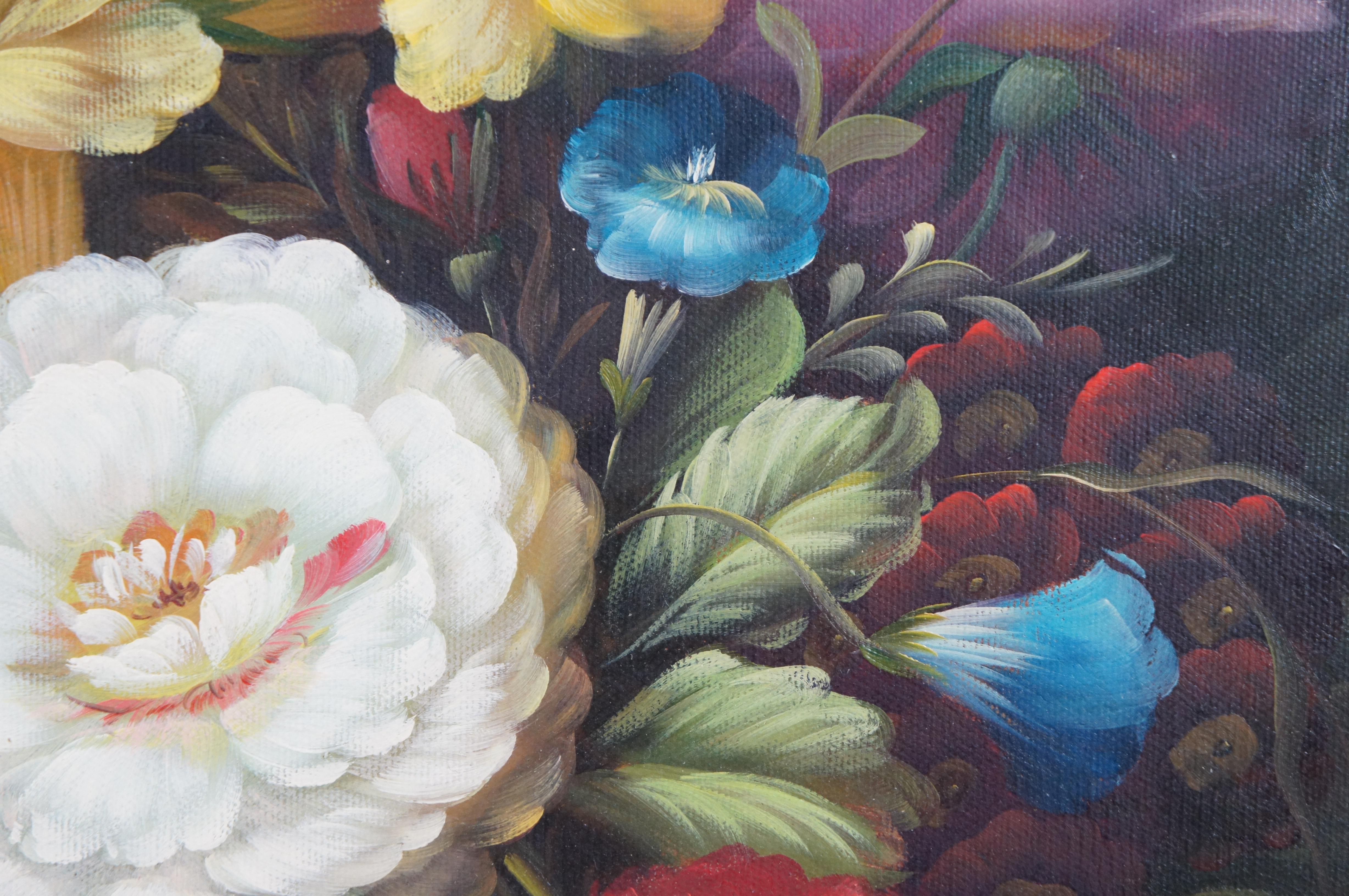 Vintage M Aaron Floral Botanical Bouquet Still Life Oil Painting on Canvas 31