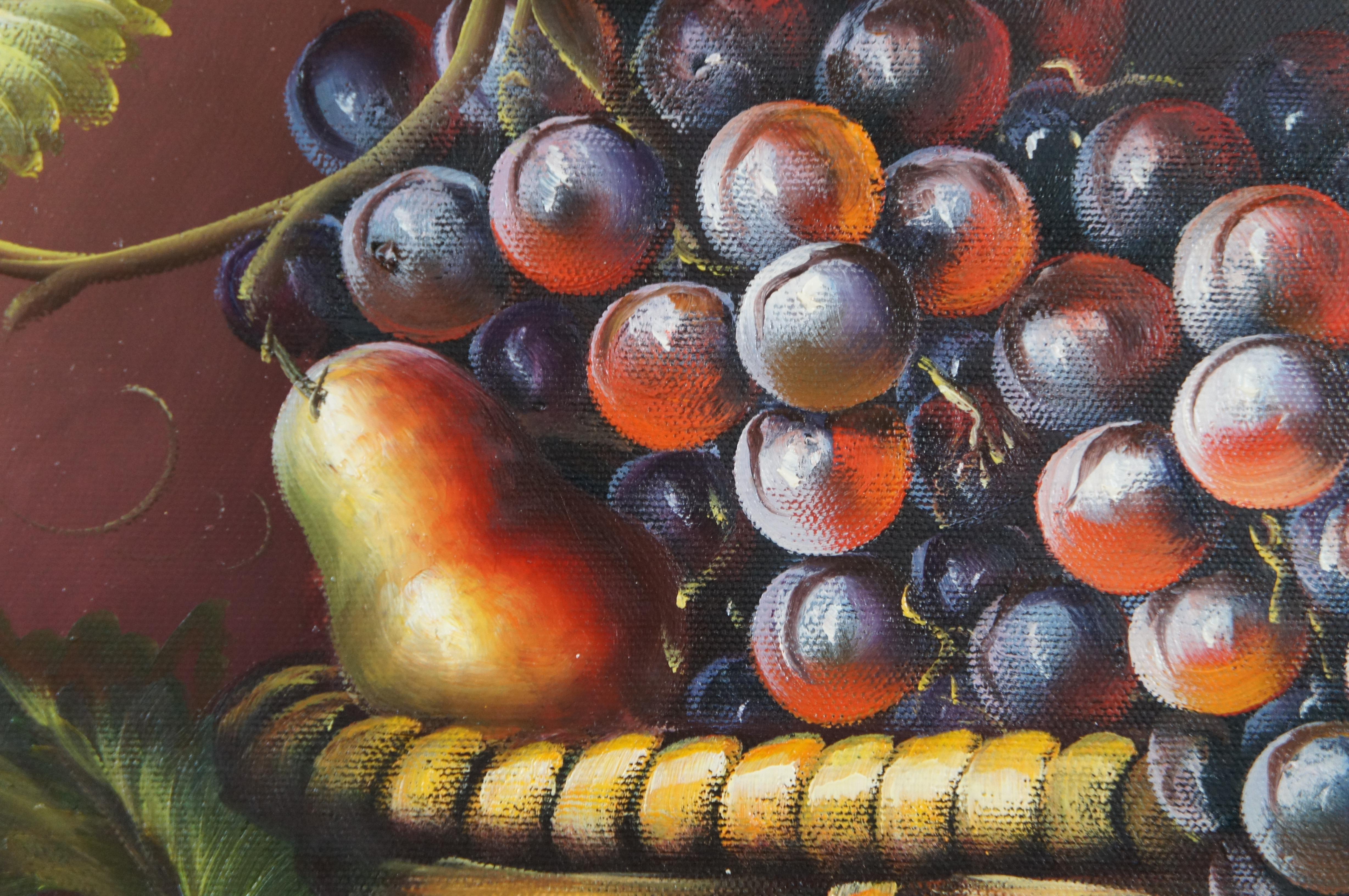 Vintage M Aaron Grapes Fruit Farmhouse Still Life Oil Painting on Canvas 32