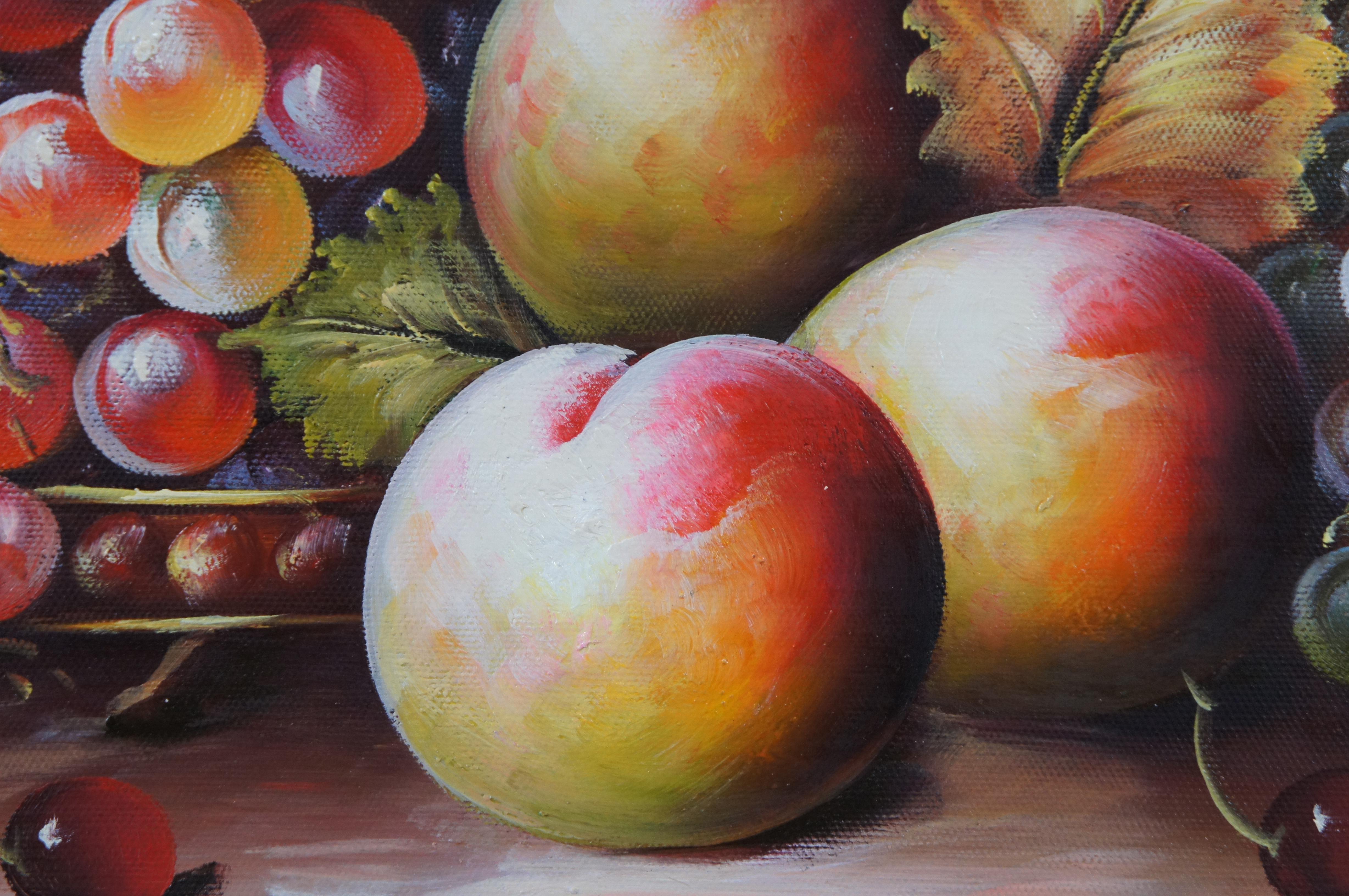 Vintage M Aaron Grapes Fruit Farmhouse Still Life Oil Painting on Canvas 32