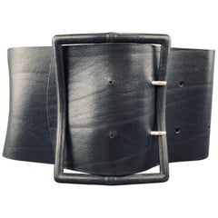 Vintage M Black Leather Oversized Corset Waist Belt