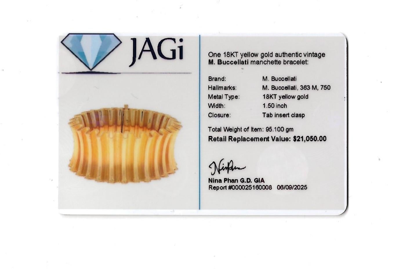 Vintage A&M Buccellati Manchette large cannelée or jaune 18 carats en vente 7