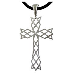 Vintage M. Bucellatti 18k White Gold Cross on Satin Choker with 18k Fittings