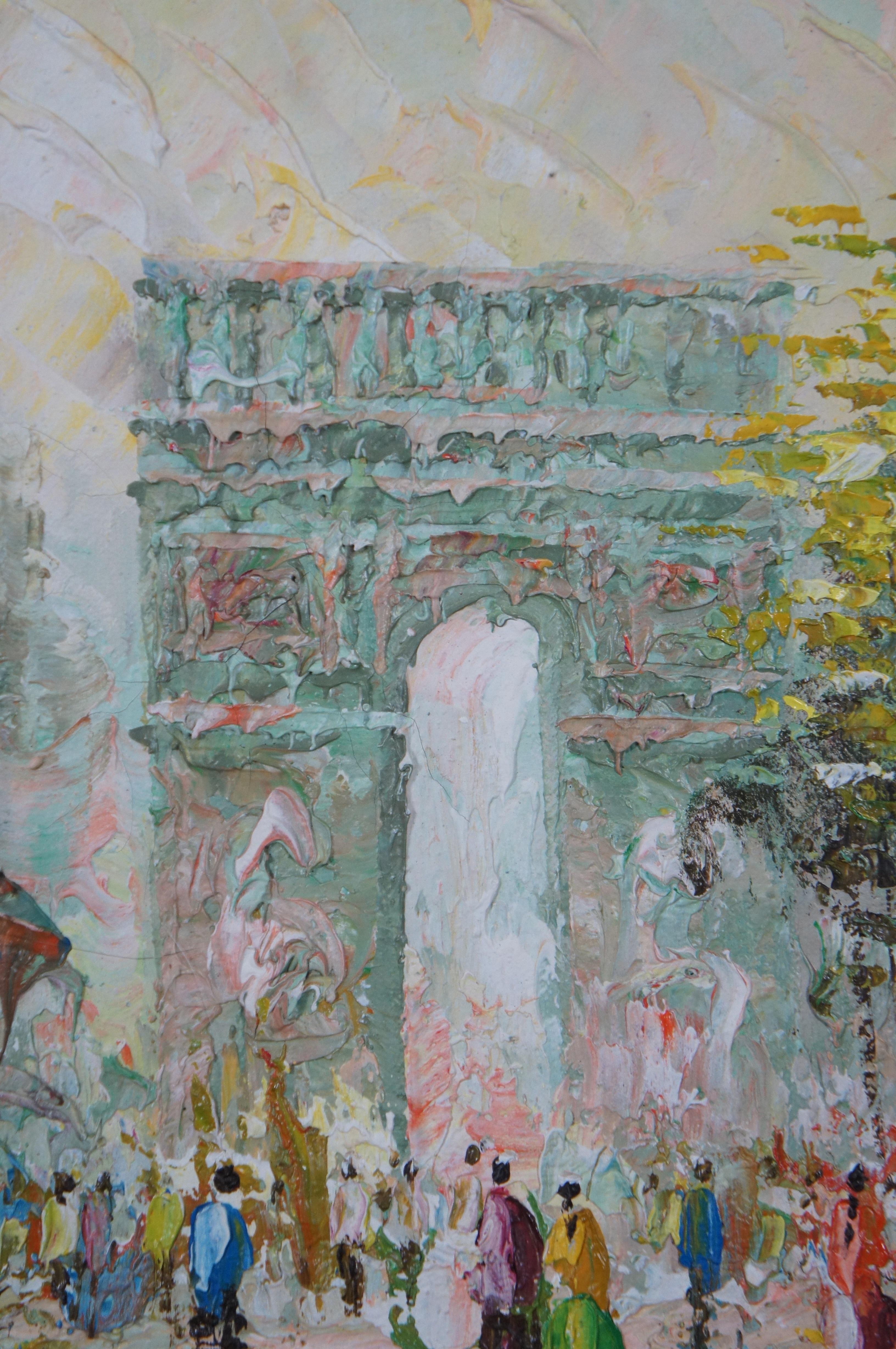Vintage M. Davids Impressionniste Arc de Triomphe Paris Cityscape Peinture à l'huile 24 pouces en vente 4