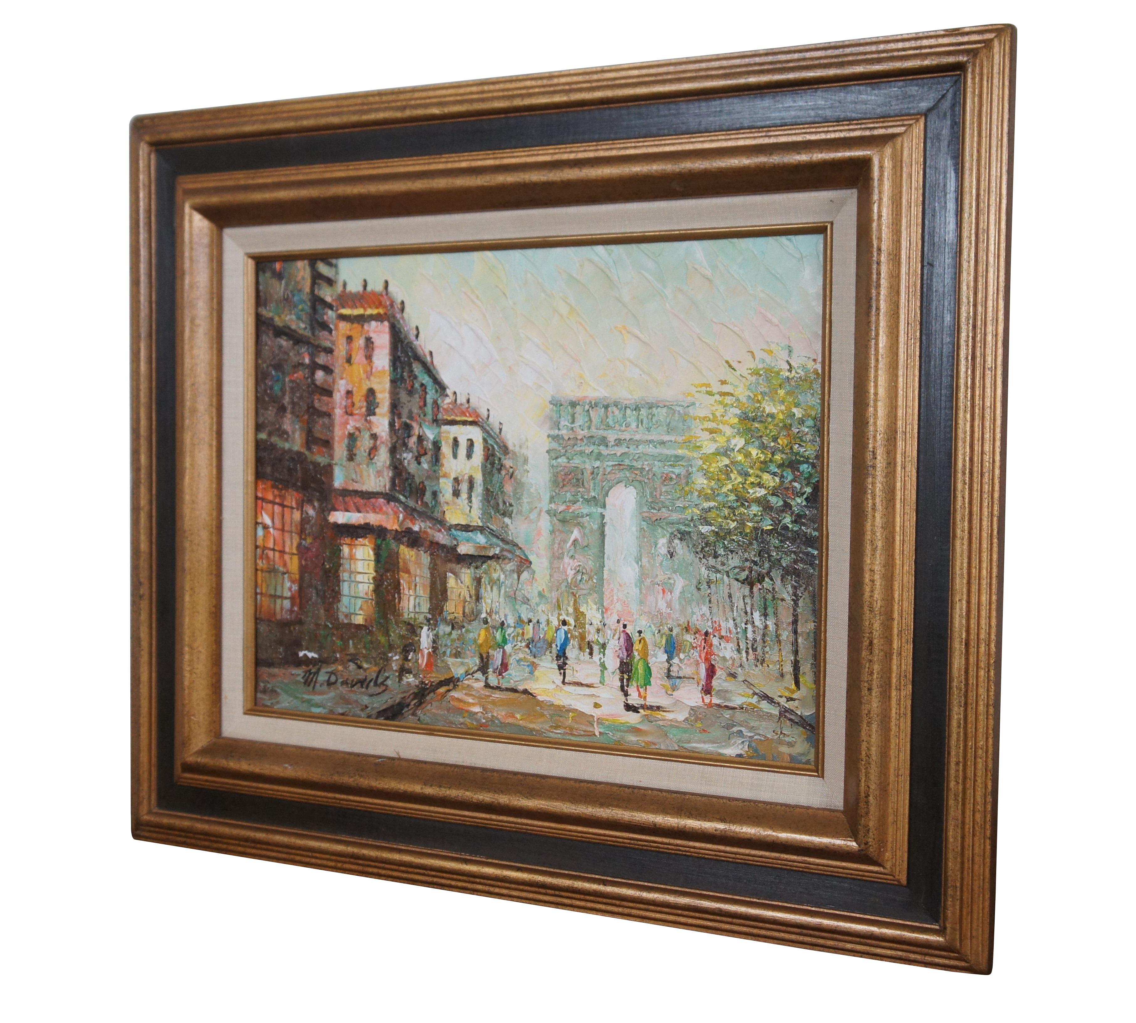 Parisian cityscape painting by M. Davids.  An oil on canvas by the Arc de Triomphe in Paris.  Beautifully painted with exceptional colors.  Hand Signed lower left.

Dimensions:
23.75