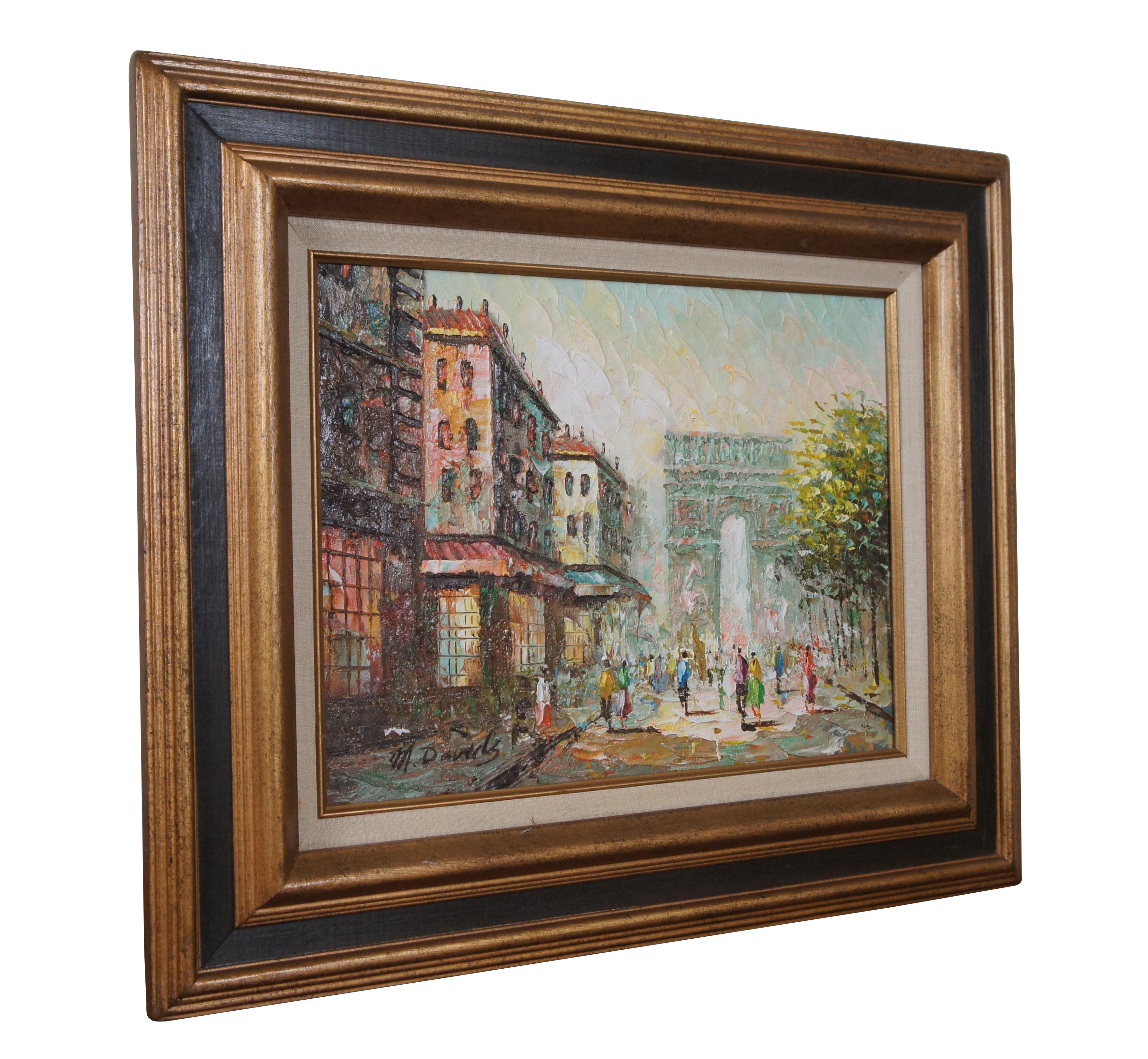 Expressionniste Vintage M. Davids Impressionniste Arc de Triomphe Paris Cityscape Peinture à l'huile 24 pouces en vente