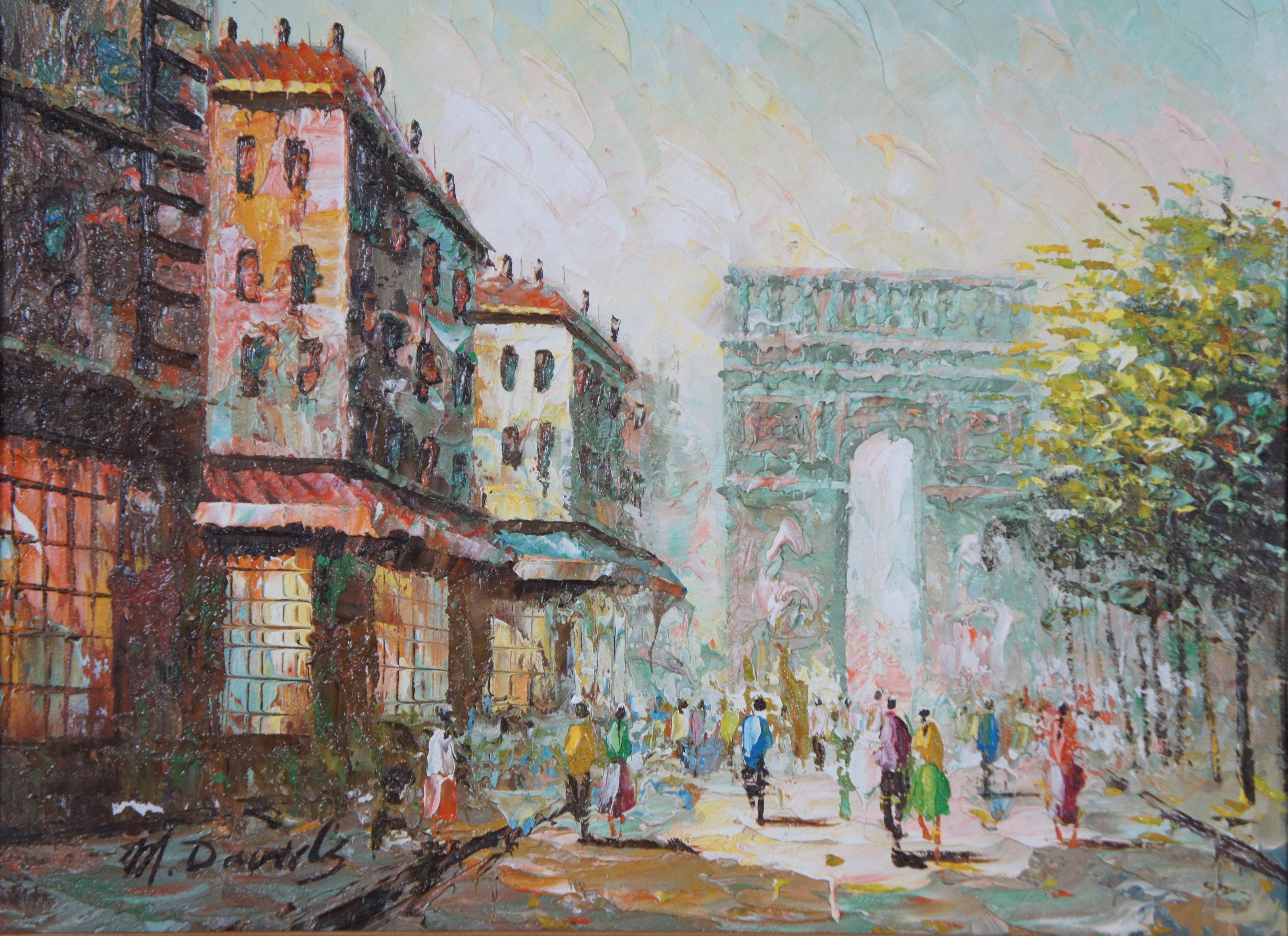 Vintage M. Davids Impressionniste Arc de Triomphe Paris Cityscape Peinture à l'huile 24 pouces en vente 1