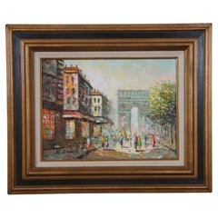 Vintage M. Davids Impressionniste Arc de Triomphe Paris Cityscape Peinture à l'huile 24 pouces