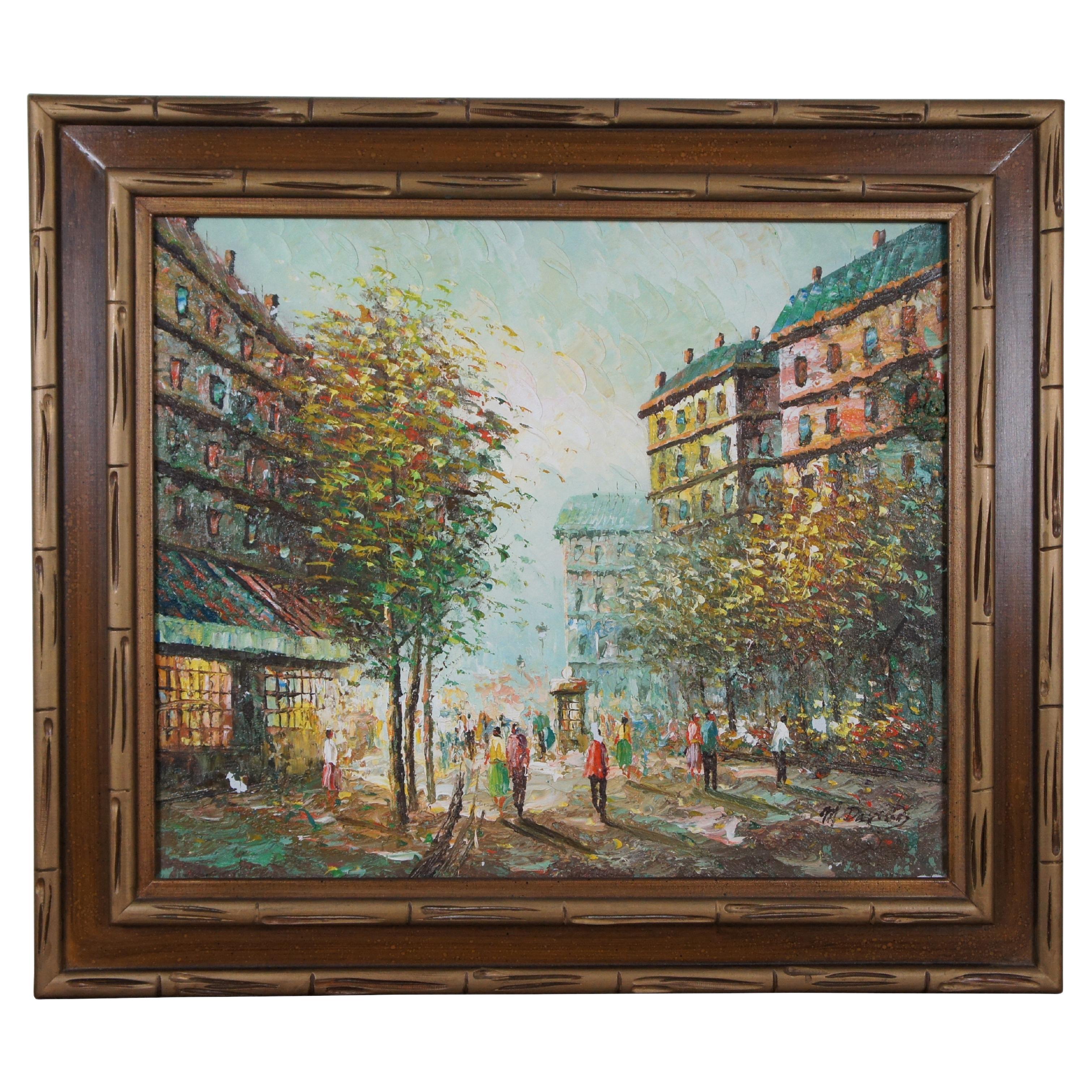 Vintage M. Davids Parisian Impressionist Cityscape Paris France Peinture à l'huile 31" en vente