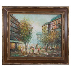 Retro M. Davids Parisian Impressionist Cityscape Paris France Oil Painting 31"