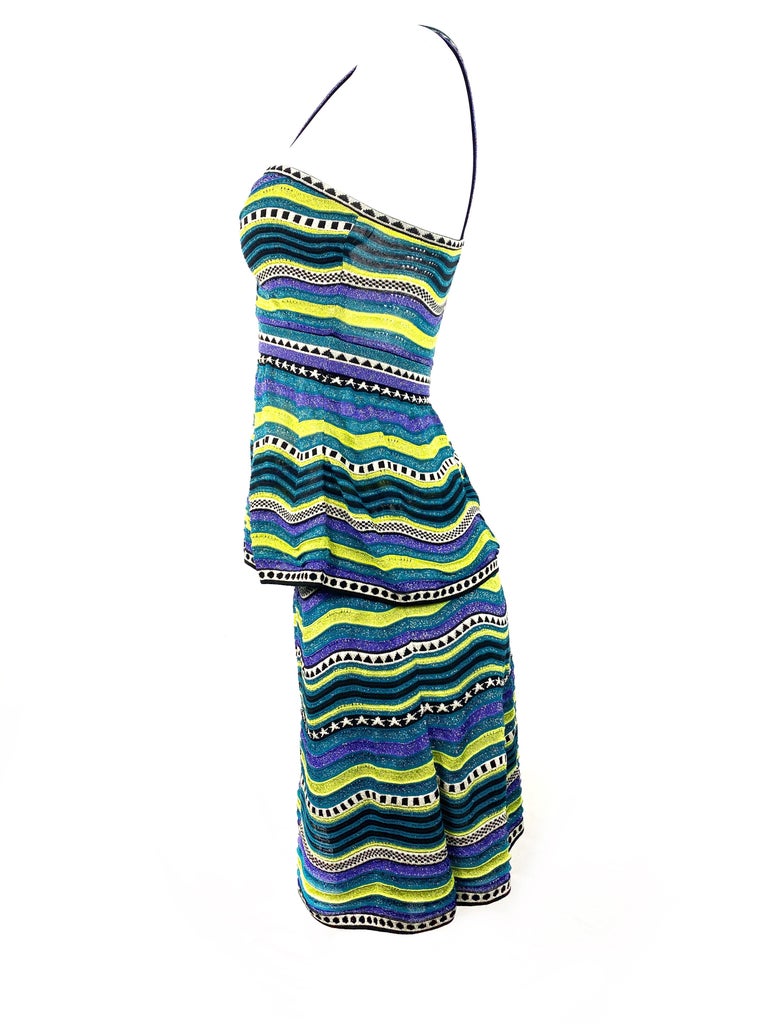 Vintage M MIssoni Multicolor Striped Knit Top and Skirt Set For Sale at ...