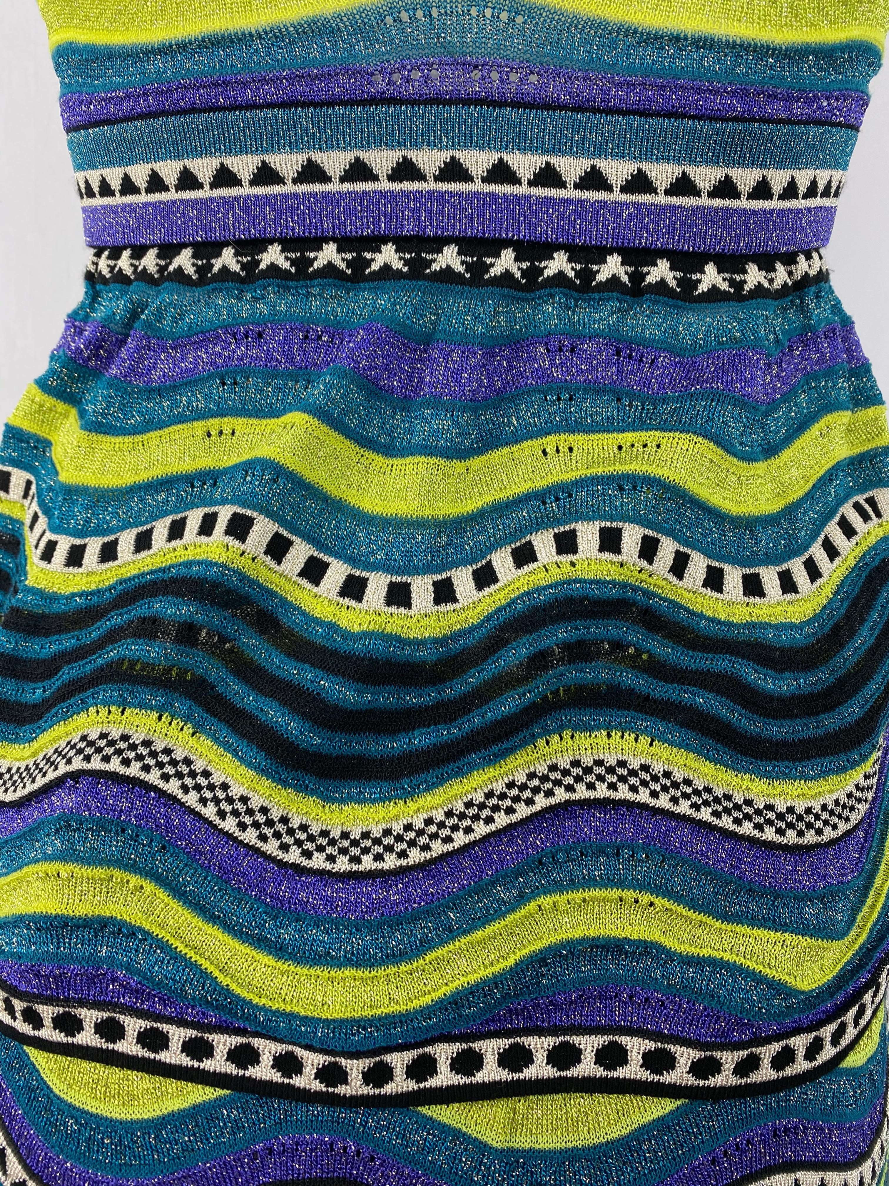 M MIssoni - Ensemble jupe et haut en tricot rayé multicolore vintage Excellent état - En vente à Beverly Hills, CA