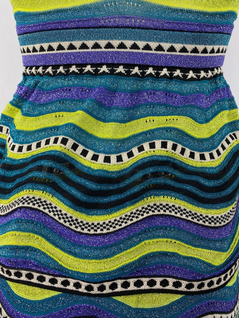 Vintage M MIssoni Multicolor Striped Knit Top and Skirt Set For