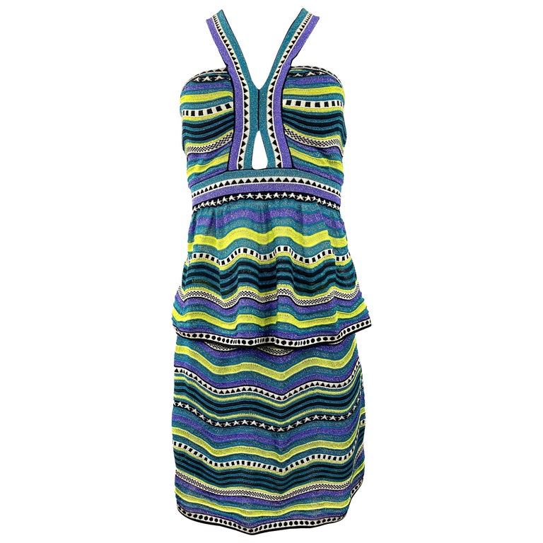 Vintage M MIssoni Multicolor Striped Knit Top and Skirt Set For