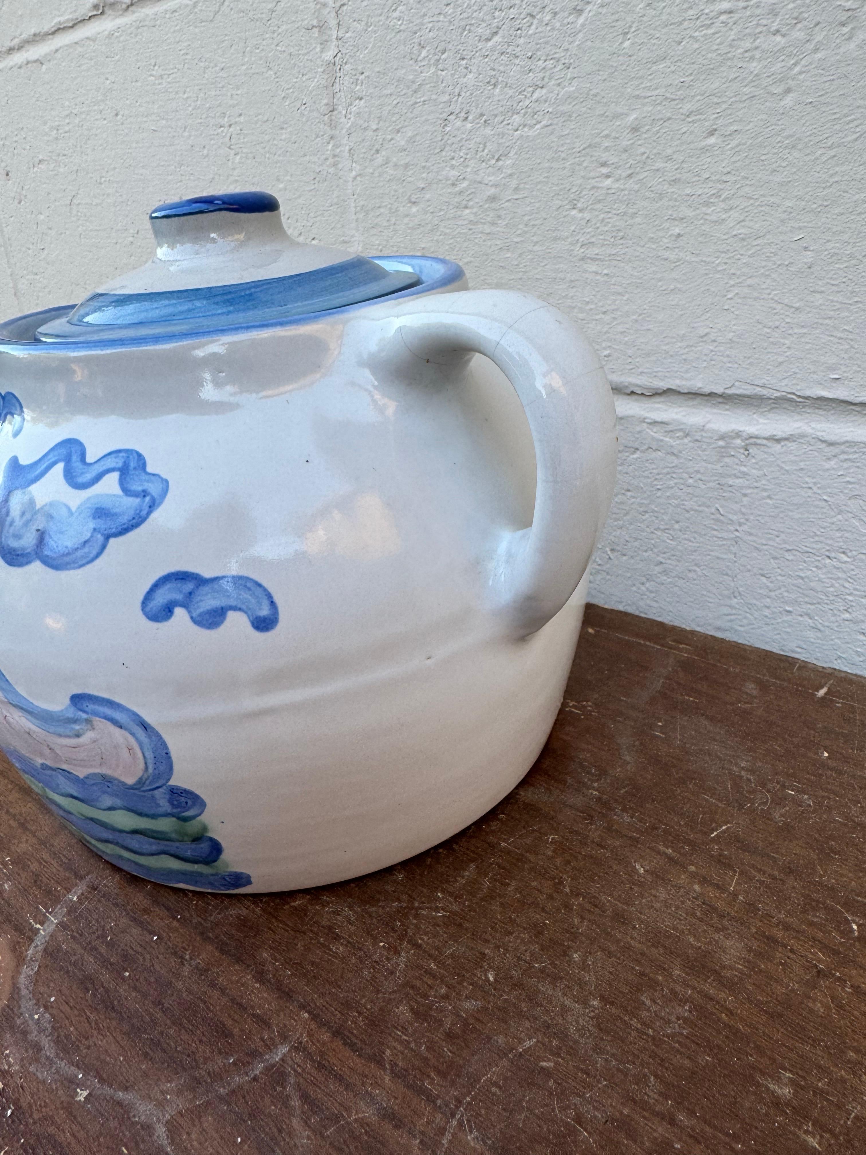 American Classical Vintage M.A. Hadley Hand Painted Bean Pot Cookie Jar With Whale Design