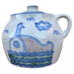Vintage M.A. Hadley Hand Painted Bean Pot Cookie Jar With Whale Design