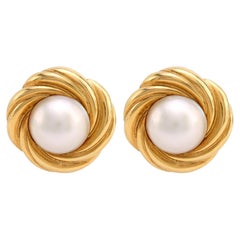 Pendientes de clip de oro amarillo de 18 quilates Vintage Mabe Pearl