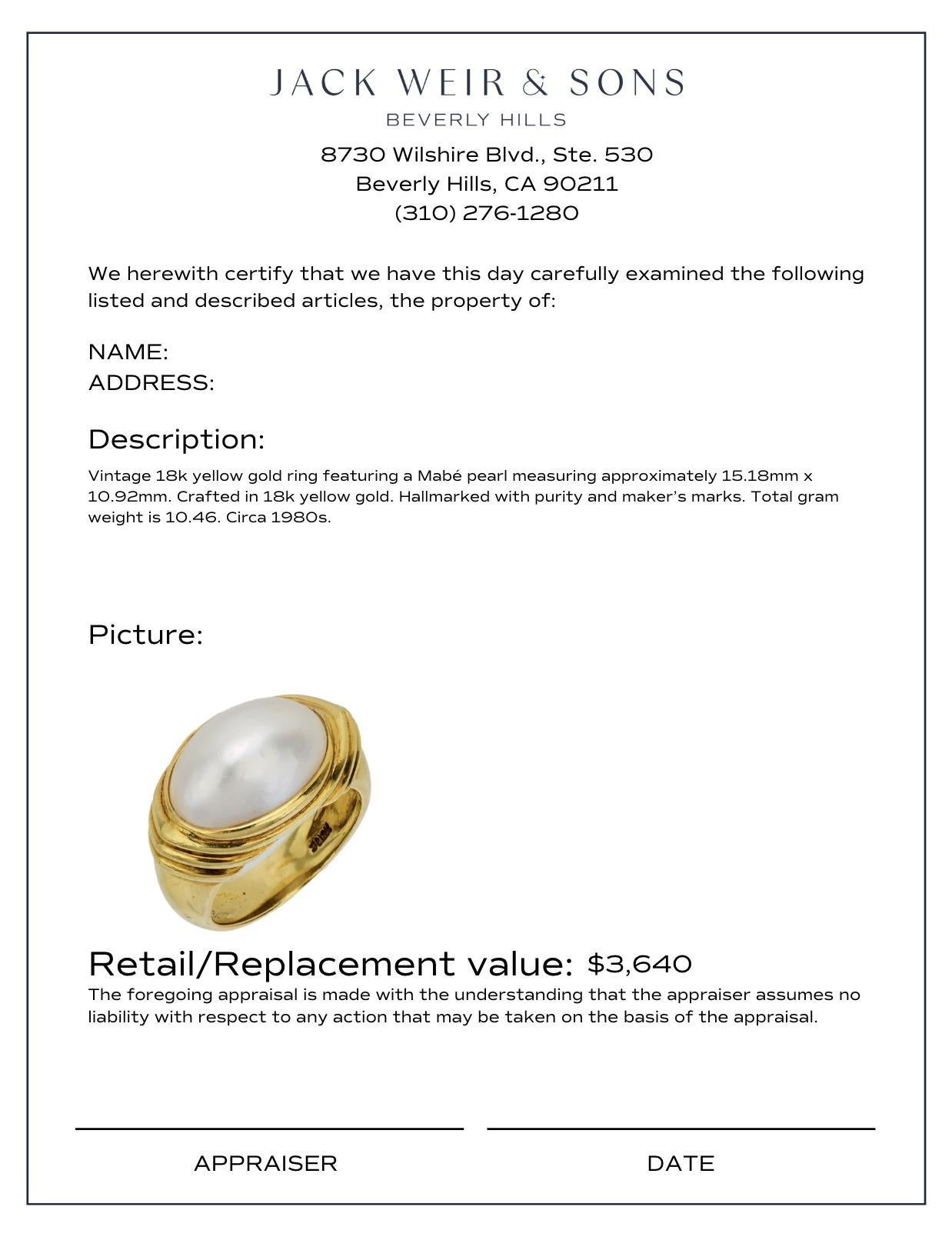 Non taillé Bague vintage en or jaune 18k avec perles Mabé en vente