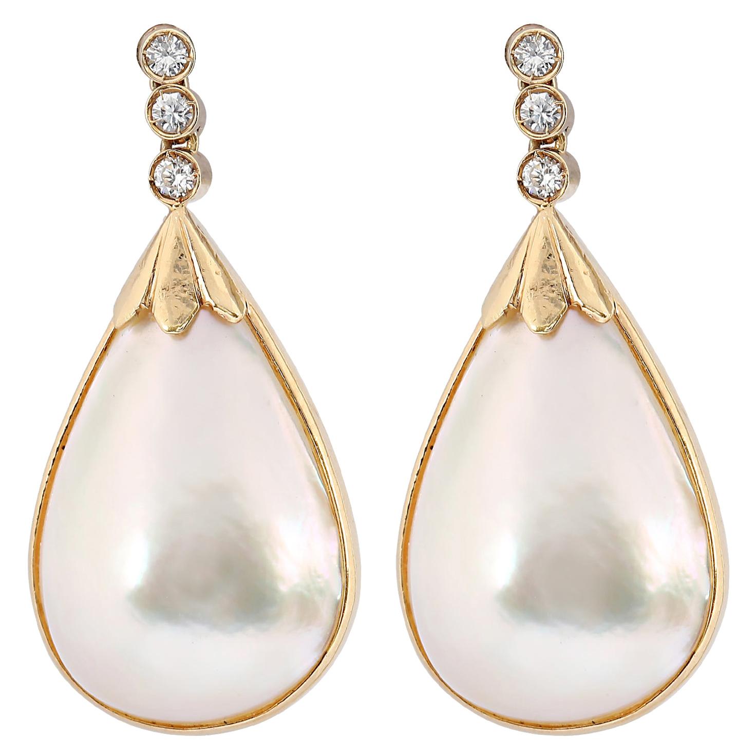 Vintage Mabé Pearl and Diamond Drop Earrings