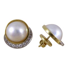 Vintage Mabe Pearl and Diamond Earrings, 18ct Yellow Gold