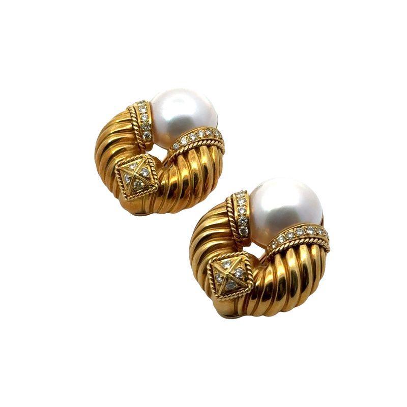 Round Cut Vintage Mabe Pearl and Diamond Earrings
