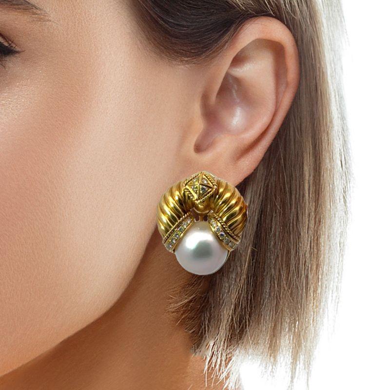 Vintage Mabe Pearl and Diamond Earrings 1
