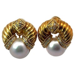 Vintage Mabe Pearl and Diamond Earrings