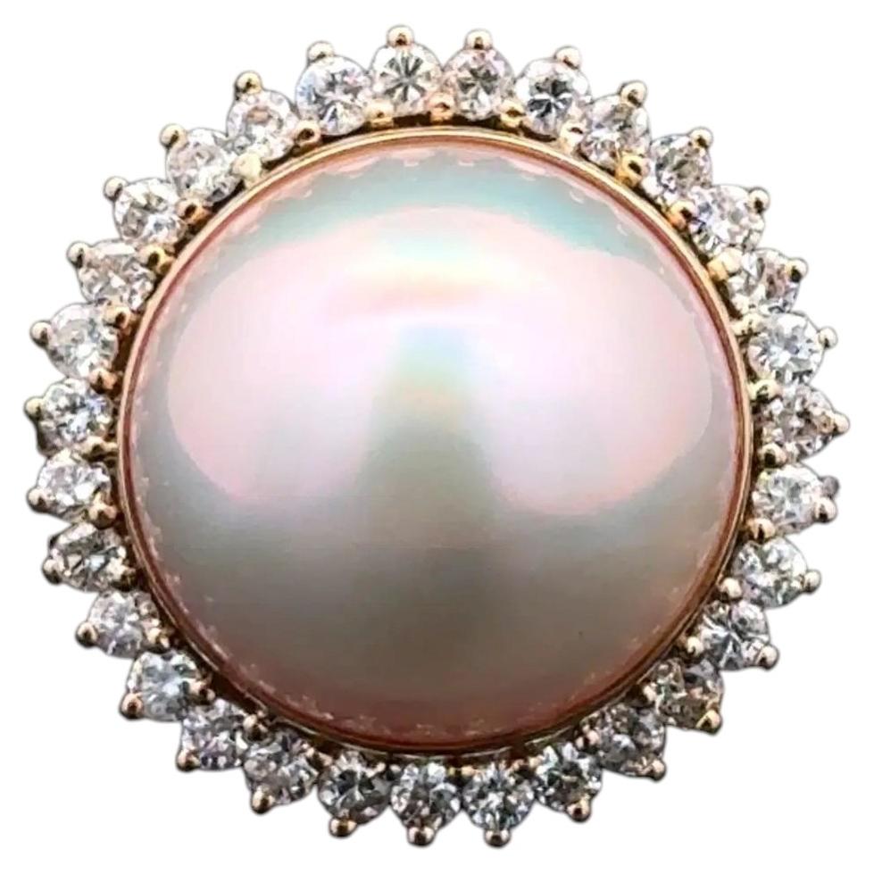 Anello da cocktail d'epoca in oro con perle e diamanti Mabe Estate Jewelry
