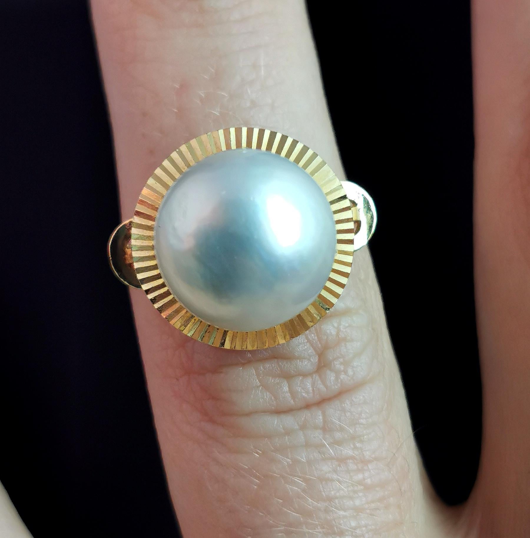 Vintage Mabe Pearl Cocktail Ring, 14k Yellow Gold 4