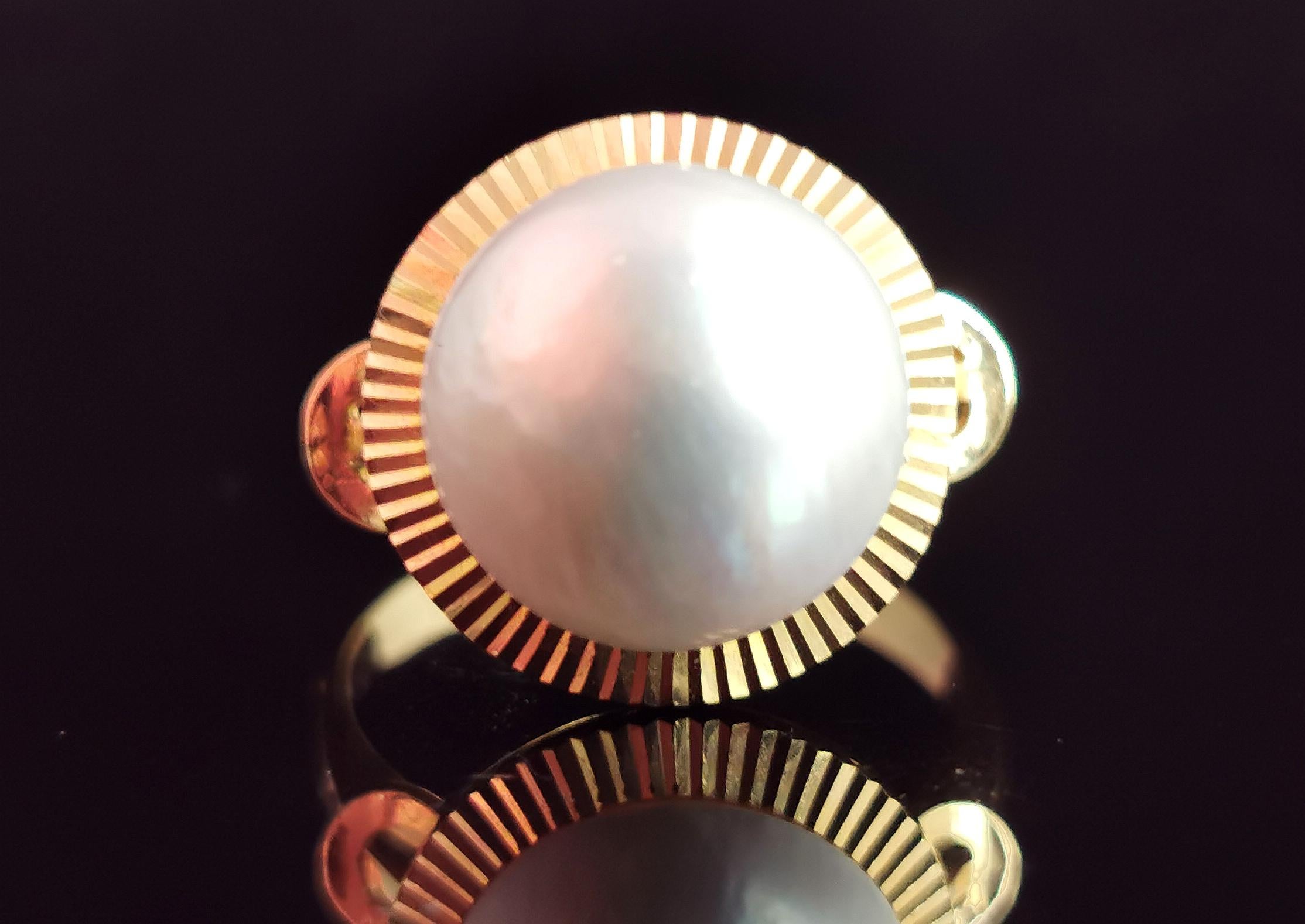 Vintage Mabe Pearl Cocktail Ring, 14k Yellow Gold 6